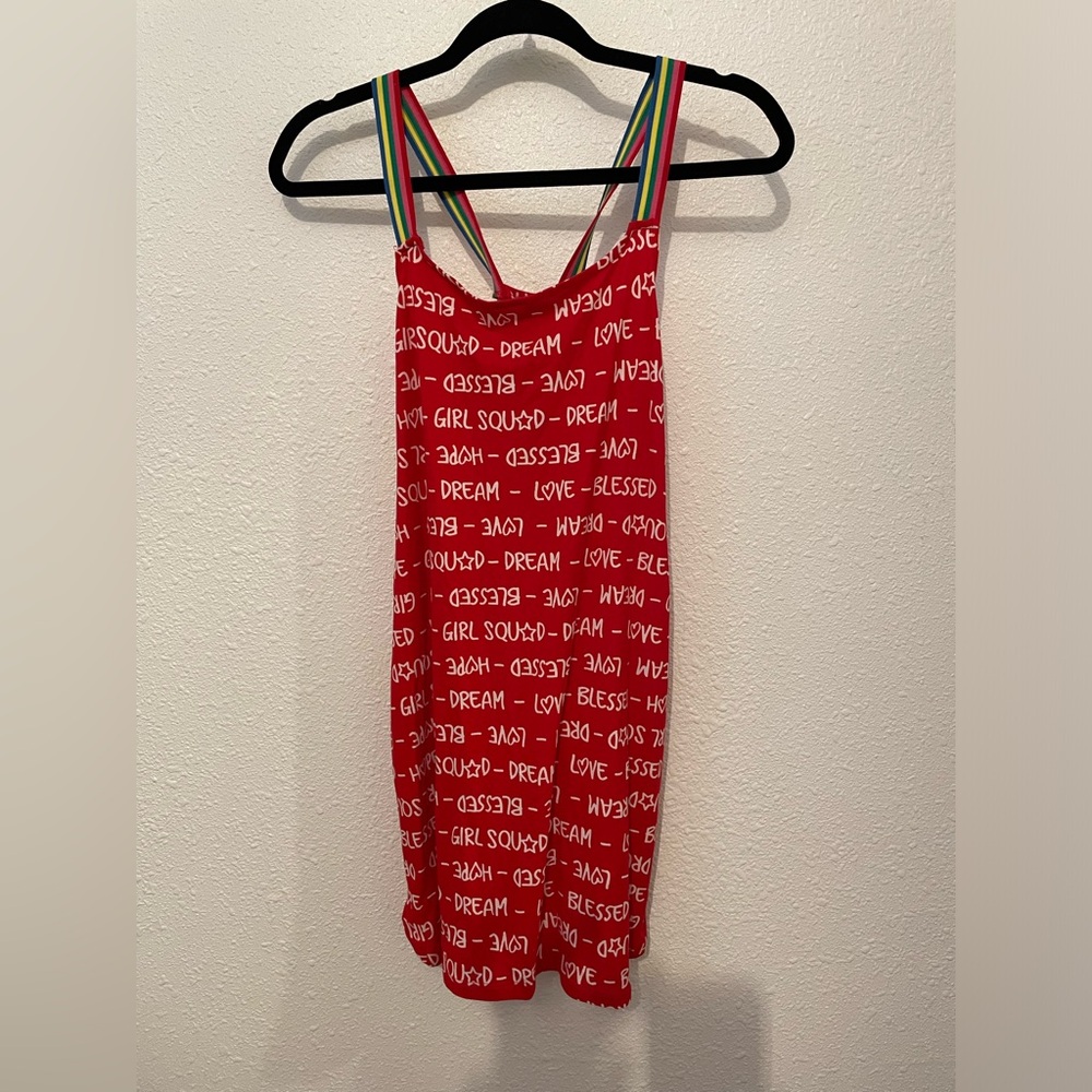 Love Republic Womens Tank Top Red Sleeveless rainbow strap cross back Large
